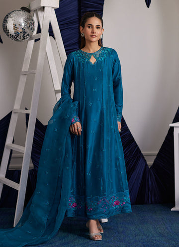 Shiro Teal Paneled Shirt And Dupatta - Luna Eid Edit by Farah Talib Aziz