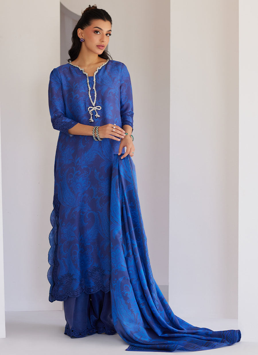 Azura Blue Shirt And Dupatta - Tara Eid Luxe 25 by Farah Talib Aziz