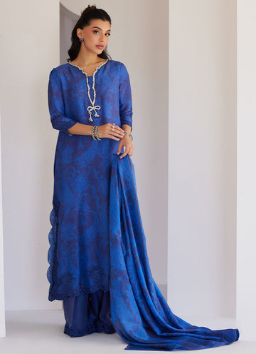 Azura Blue Shirt And Dupatta - Tara Eid Luxe 25 by Farah Talib Aziz