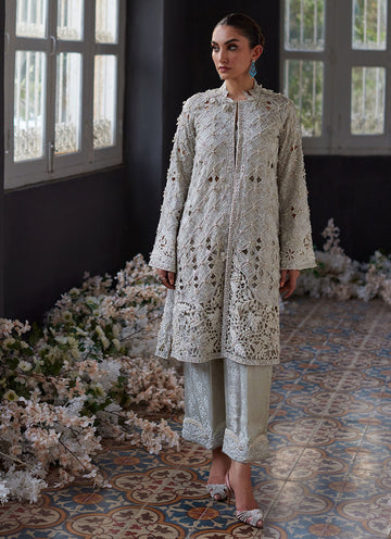 Ayvani Silver Cutwork Jacket - Eira Ethereal Couture by Farah Talib Aziz