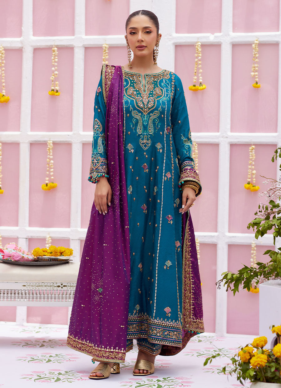 Alaya Teal Kurta and Dupatta - Amaltas 25 by Farah Talib Aziz