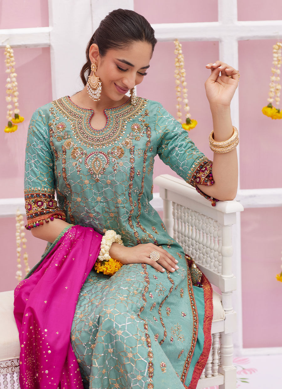 Malina Sage Shirt and Dupatta - Amaltas 25 by Farah Talib Aziz