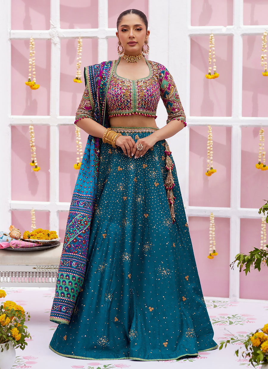 Ayelina Teal Lehnga Choli - Amaltas 25 by Farah Talib Aziz