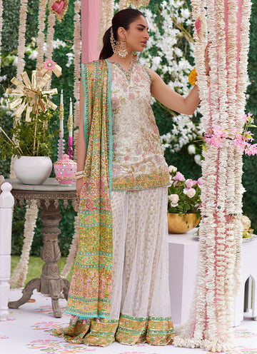 Alvira Ivory Short Shirt and Lehnga - Amaltas 25 by Farah Talib Aziz