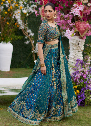 Ishana Teal Lehnga Choli - Amaltas 25 by Farah Talib Aziz