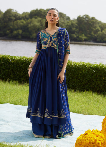 Zari Navy Kalidaar And Dupatta - Mayna Festive Luxe Pret by Farah Talib Aziz