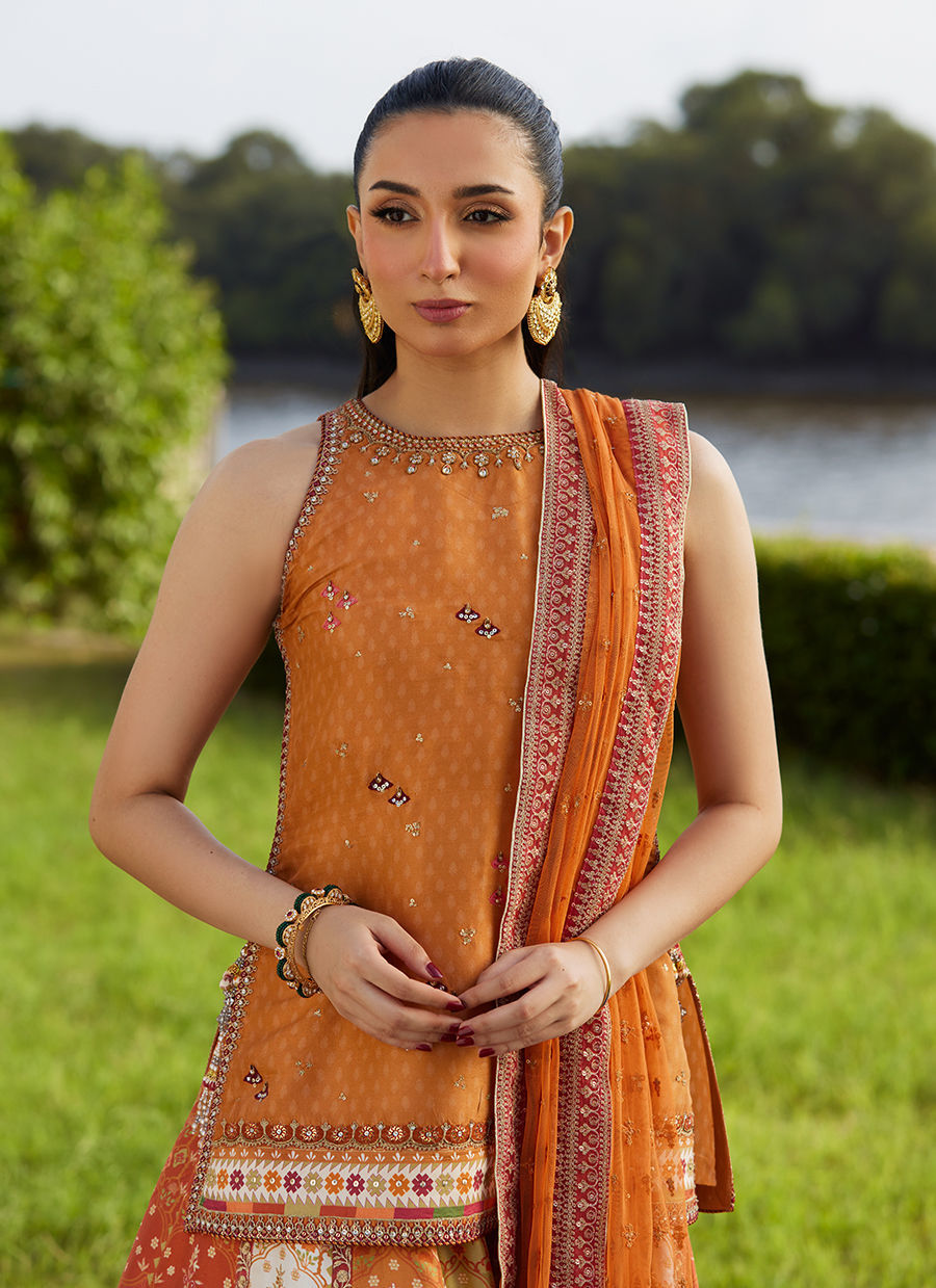 Sitar Saffron Shirt And Dupatta - Mayna Festive Luxe Pret by Farah Talib Aziz