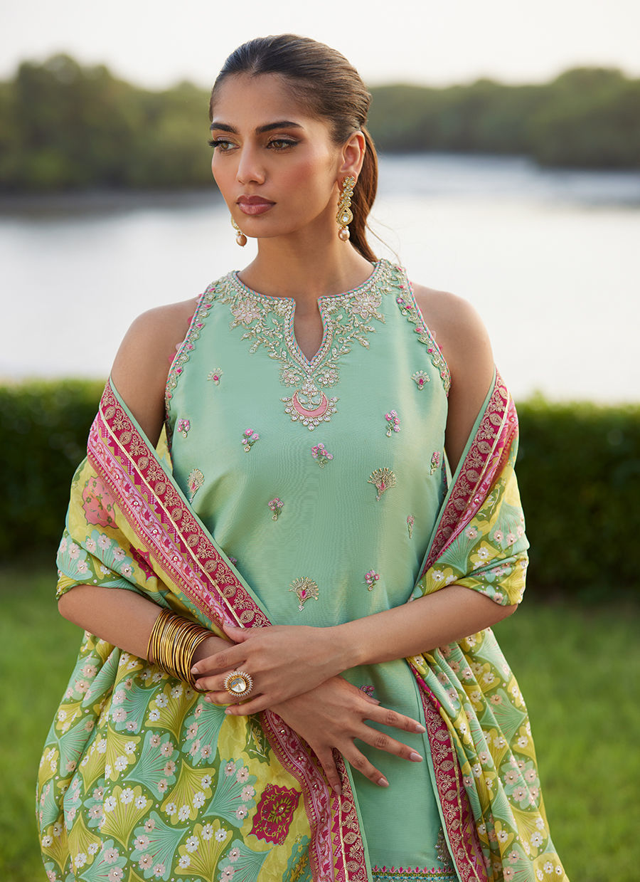 Cascade Mint Shirt And Dupatta - Mayna Festive Luxe Pret by Farah Talib Aziz