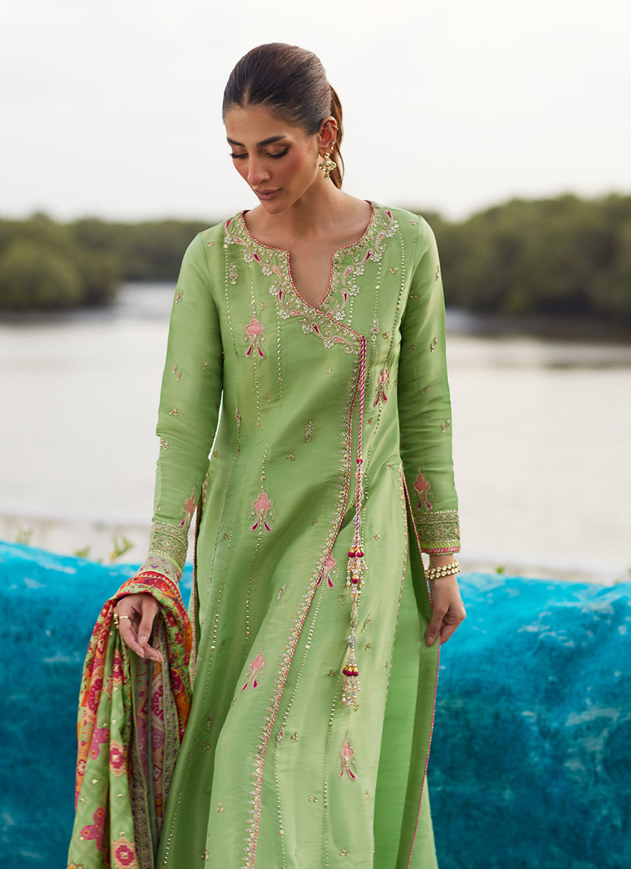 Elysian Sage Shirt And Dupatta - Mayna Festive Luxe Pret by Farah Talib Aziz