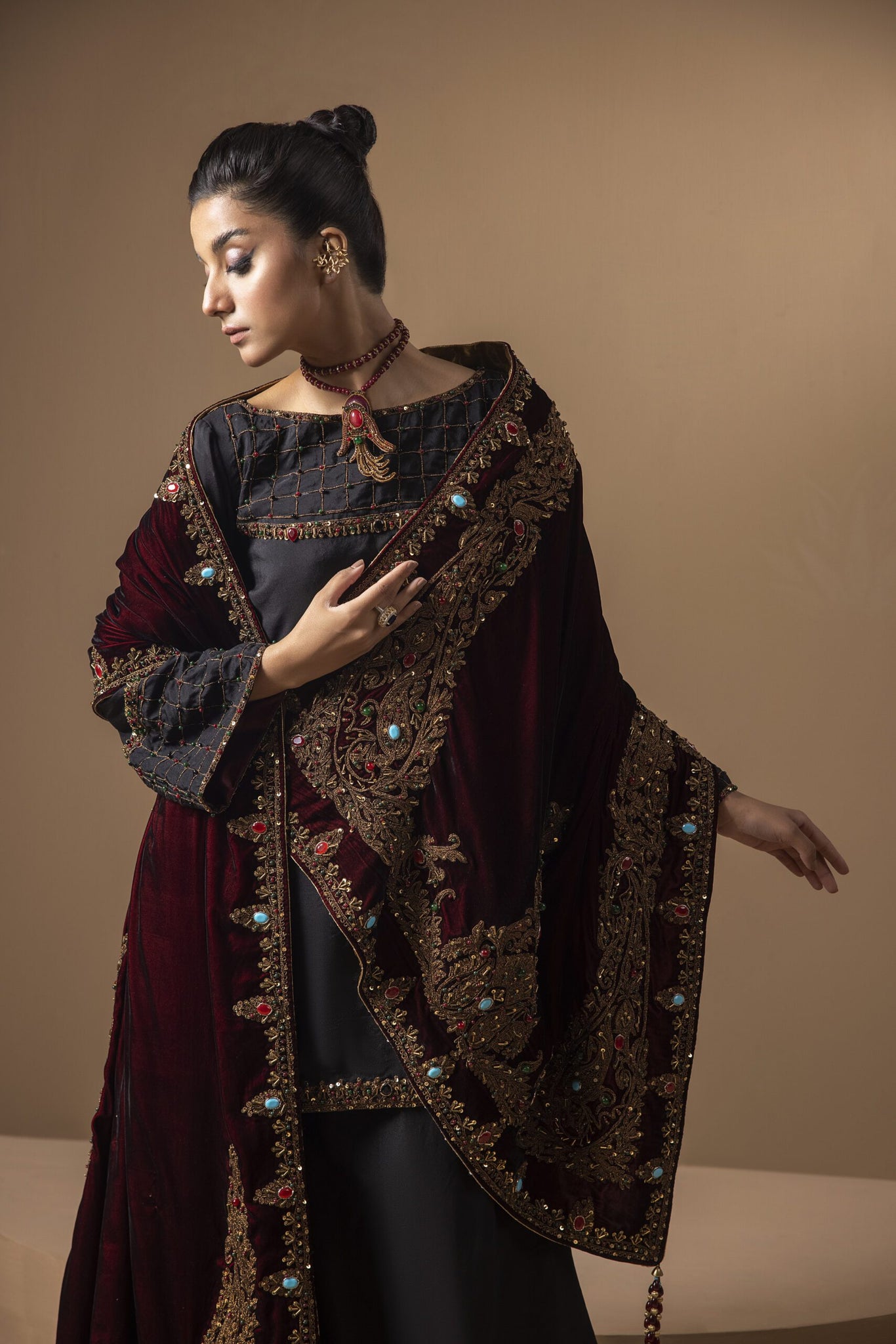 The Crimson Turquoise Shawl - The Royal Eternity by Maan Mehran