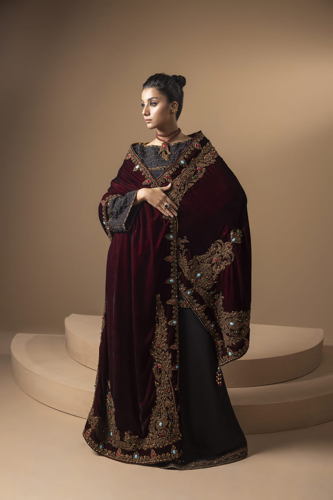 The Crimson Turquoise Shawl - The Royal Eternity by Maan Mehran