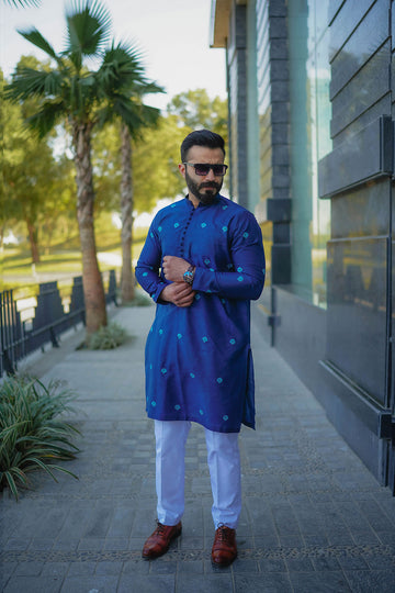 Yale Blue Kurta - Man Kurta Trouser by Leon