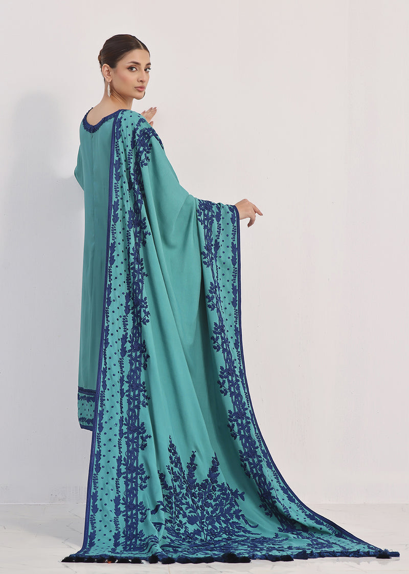 SHABEENA SHIRT & SHAWL TEAL - Jashan by Rizwan Beyg