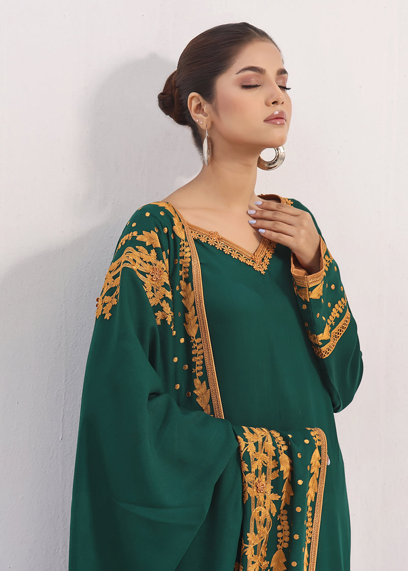 SHABEENA SHIRT & SHAWL GREEN - Jashan by Rizwan Beyg