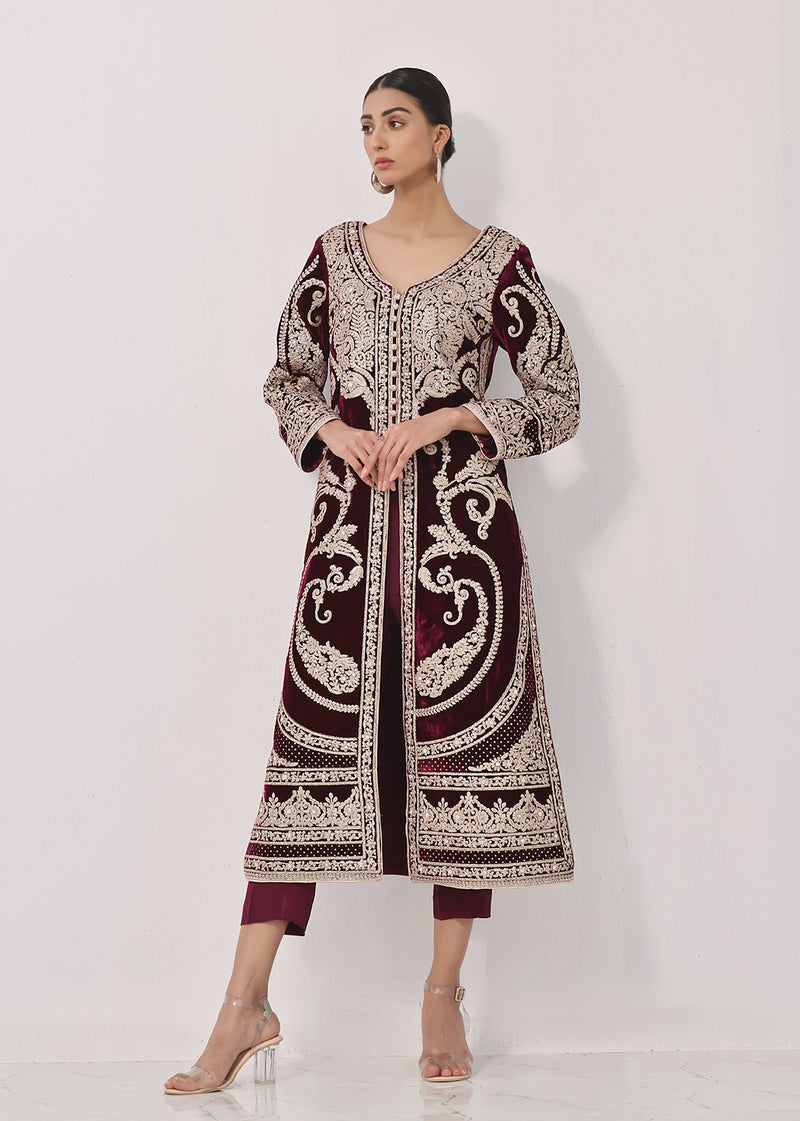 VEROZ MAROON COAT - Jashan by Rizwan Beyg