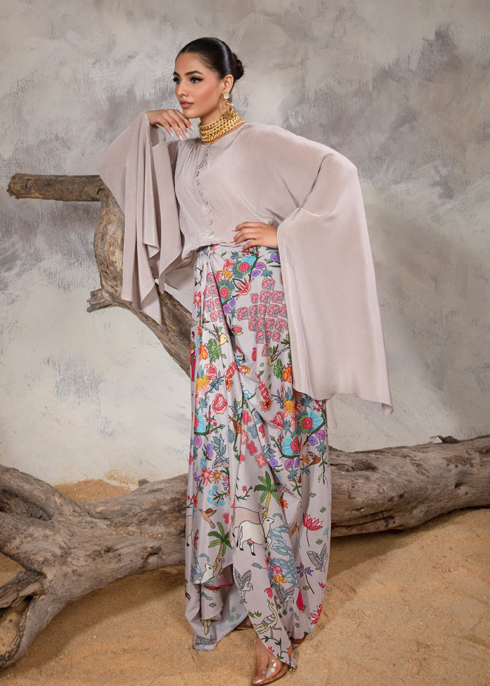 Sandy grey Cape-Skirt Set - Resort Collection by Noreen Neelam