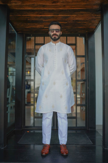 White - Man Kurta Trouser by Leon