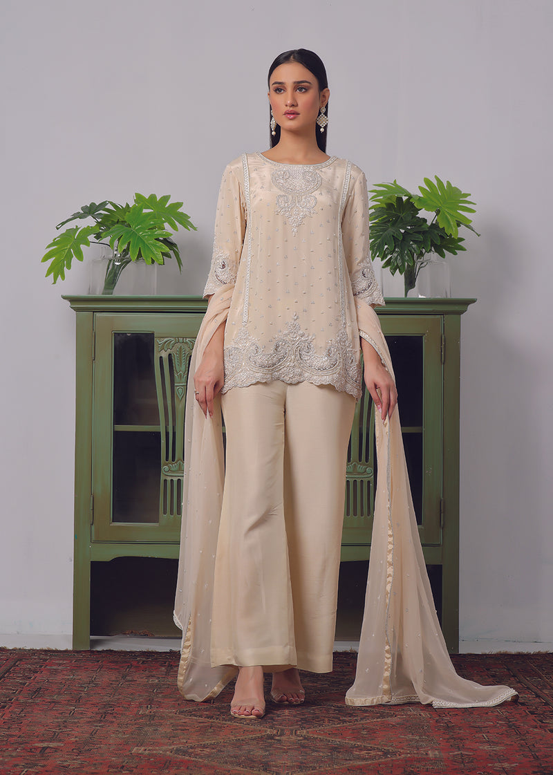 Ruhena Beige Short Kurti - Jashan by Rizwan Beyg