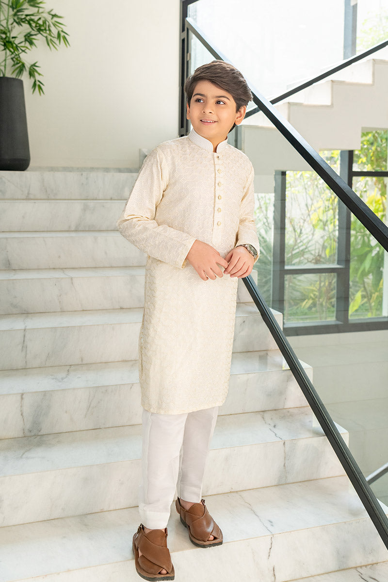 Ivory Embroidered kurta kids - Celina by Chic ophicial