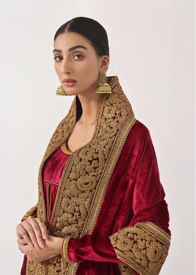 ALASKA MAROON SHAWL - Jashan by Rizwan Beyg