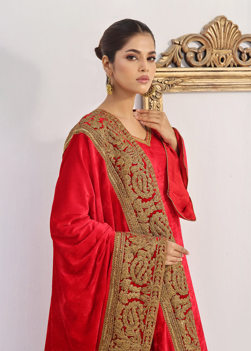 MIRAAL RED SHIRT & SHAWL - Jashan by Rizwan Beyg