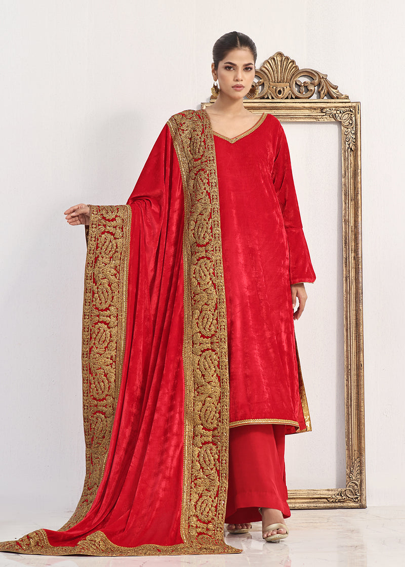 MIRAAL RED SHIRT & SHAWL - Jashan by Rizwan Beyg