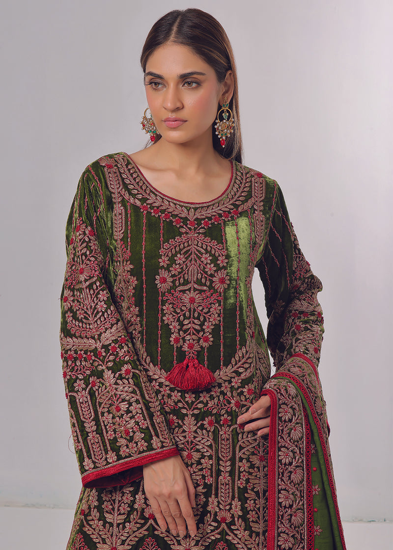 Baroque Green Shirt - Jashan by Rizwan Beyg