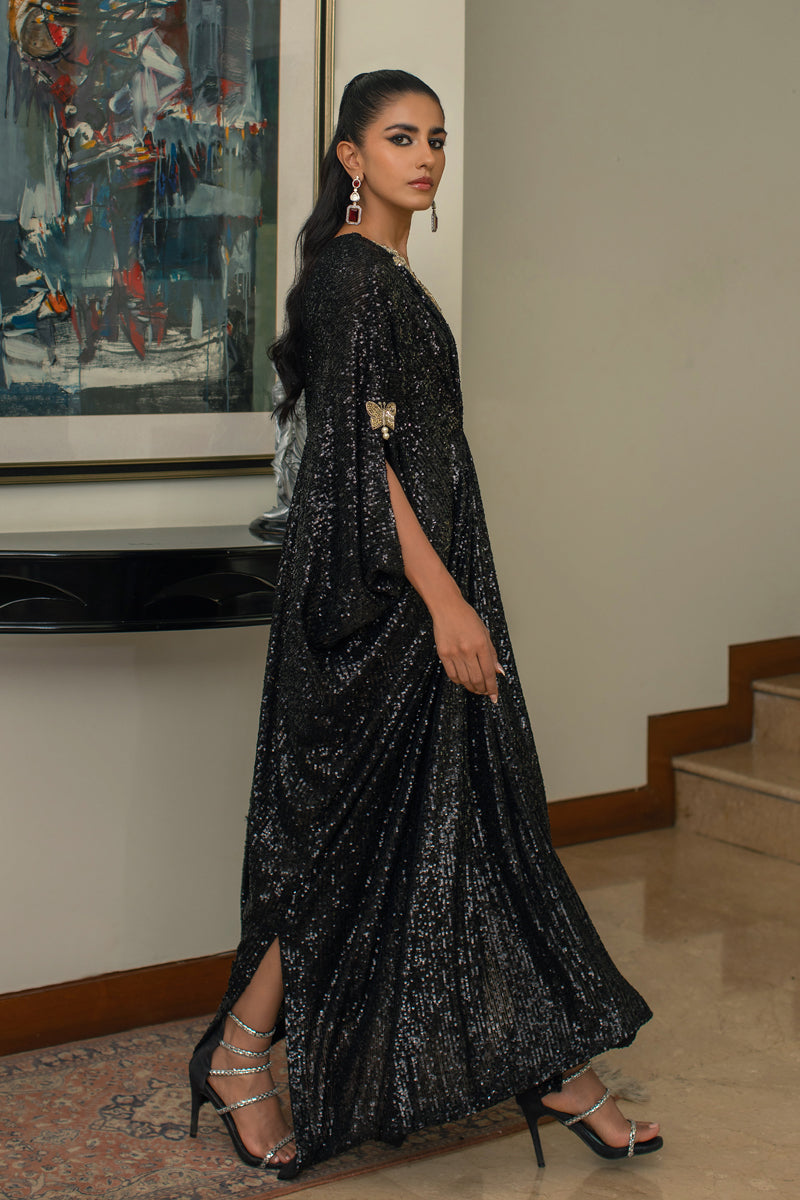 Black Kaftan - Vintage Garden by Insia Sohail