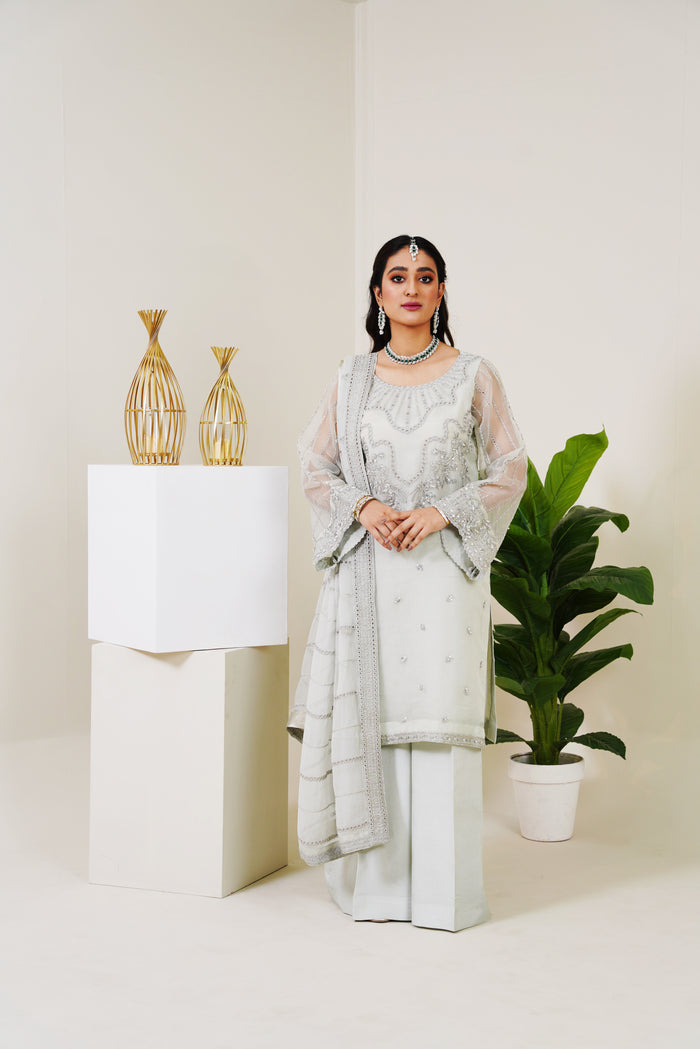 Mist Embroidered Unique Neckline Style - Festive Story'23 by Surmai