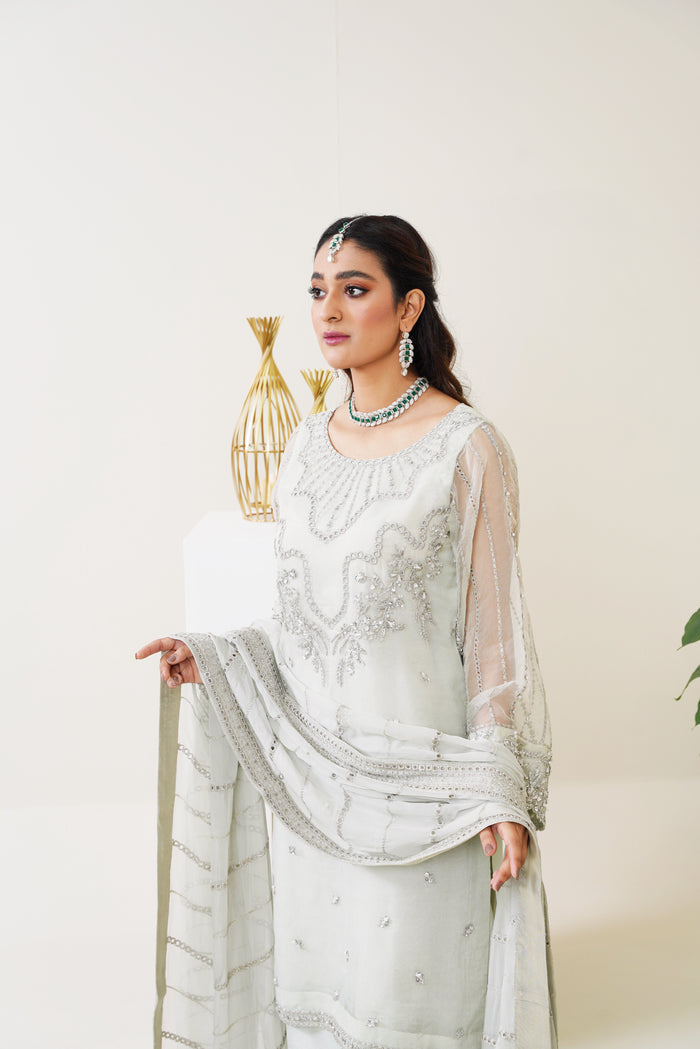 Mist Embroidered Unique Neckline Style - Festive Story'23 by Surmai