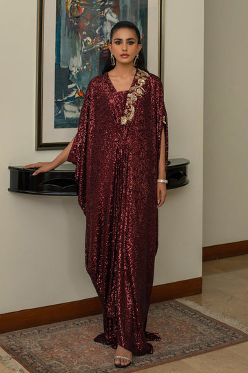 Deep Rust Kaftan  - Vintage Garden by Insia Sohail