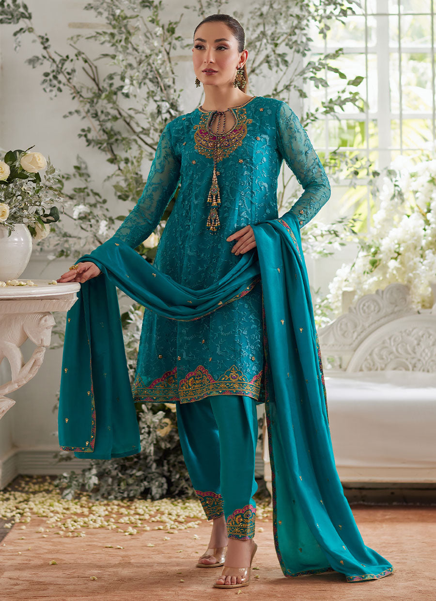 Ivalia Teal Shirt and Dupatta - Mayna Festive Luxe Pret '24 by farahtalibaziz