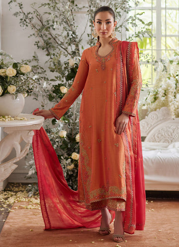 Ceren Coral Shirt and Dupatta - Mayna Festive Luxe Pret '24 by farahtalibaziz