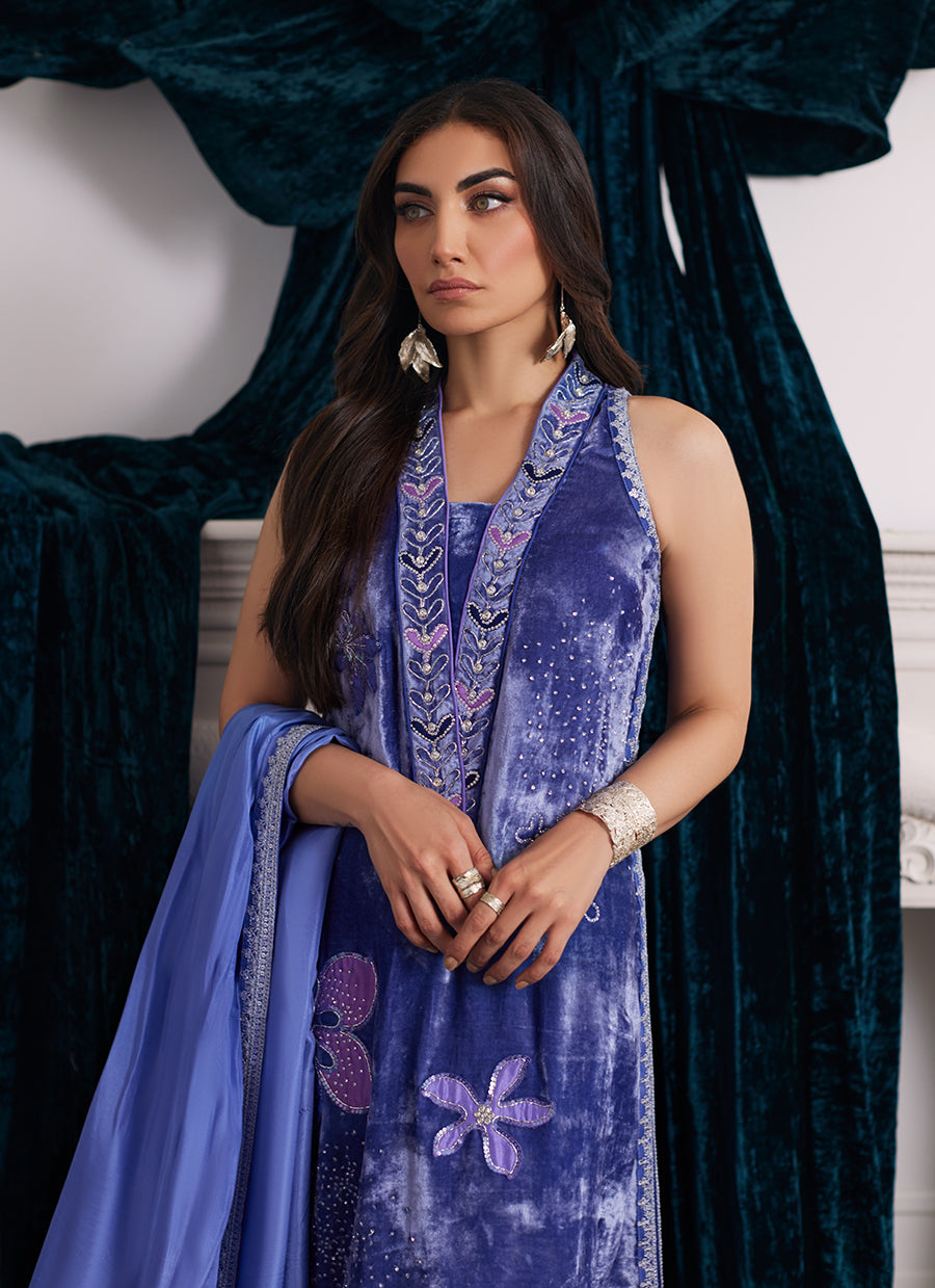 Isabel Periwinkle Shirt And Dupatta - Velvets the Afterparty 24 by Farah Talib Aziz