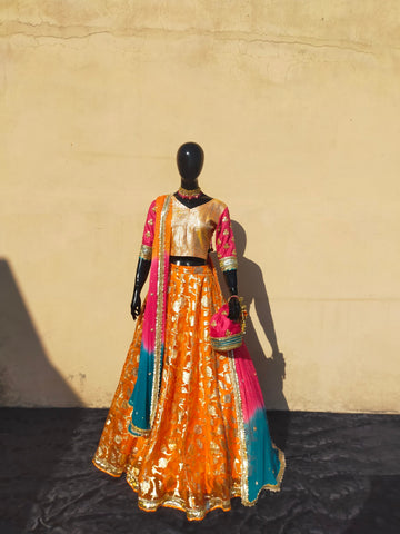 Orange & hot pink lehnga 2 - Agha Hassan