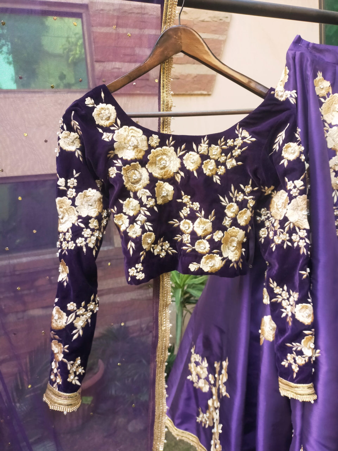 Purple floral lehnga - Agha Hassan