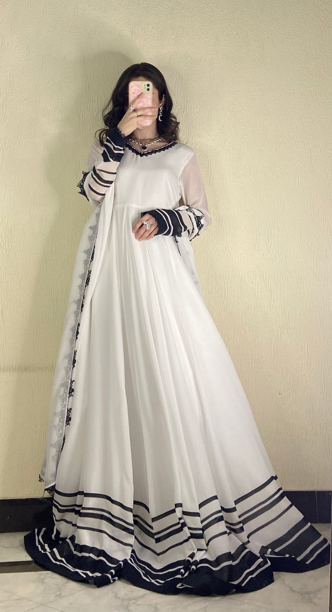 White & Black chiffon peshwas - Luxury Pret by Agha Hassan