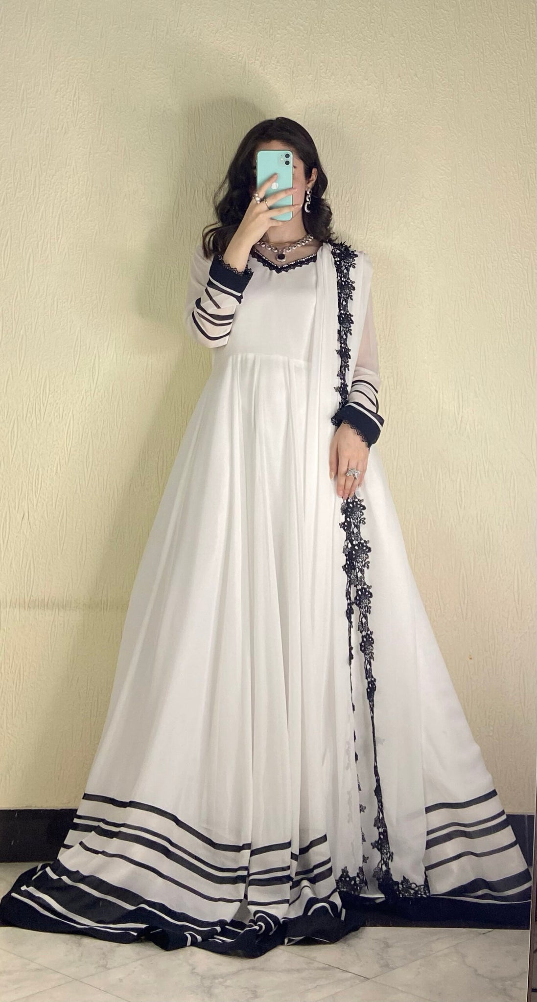 White & Black chiffon peshwas - Luxury Pret by Agha Hassan