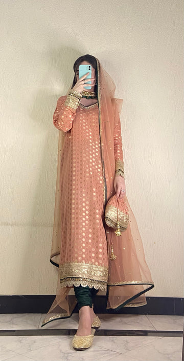 Peach & emerald - Luxury Pret by Agha Hassan