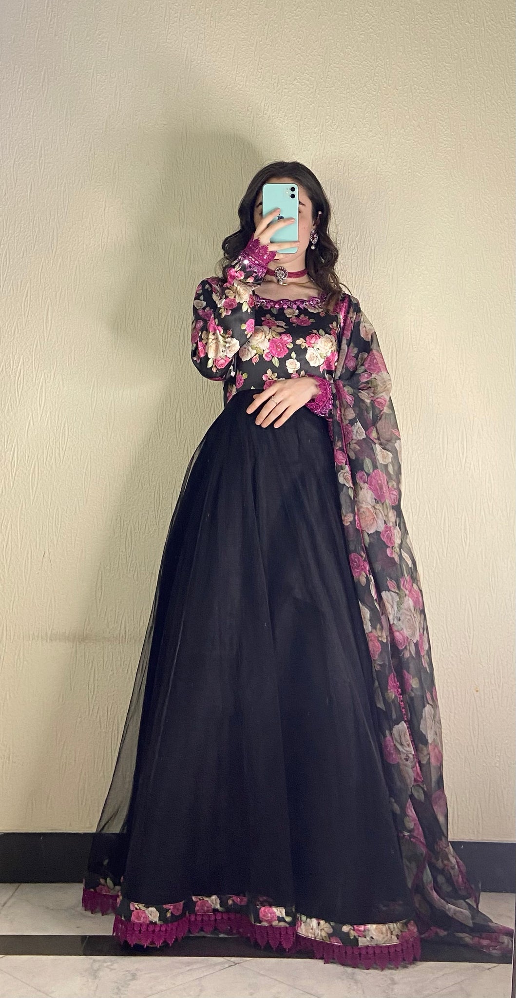 Black & Magenta Florat Pishwas - Luxury Pret by Agha Hassan