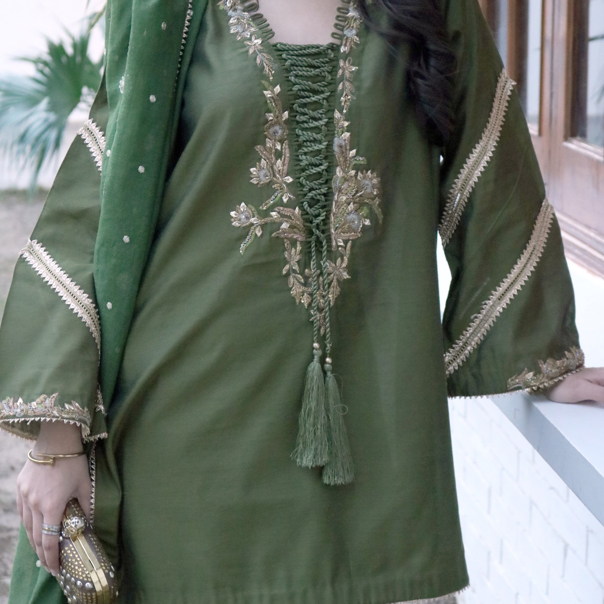 Olive Silk Set - Studio B by Mehrmah Muhaymin