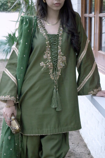 Olive Silk Set - Studio B by Mehrmah Muhaymin