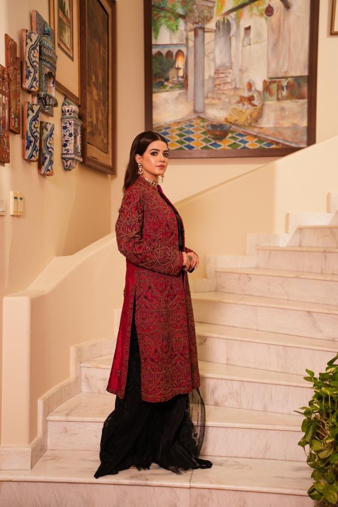 Carmine Uzbek Jacket - Ranaissance by Nilofer Shahid