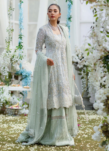 SOPHIA SILVER-MINT ANGHARKHA ON BANARSI GHARARA- Farah Talib Aziz