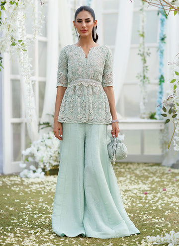 ELLA AQUA PEPLUM WITH DHAKHA PANTS- Farah Talib Aziz