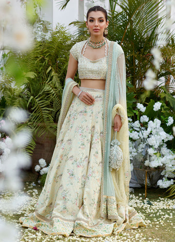 ZOE LEMON MINT HAND EMBELLISHED LEHNGA CHOLI - Farah Talib Aziz