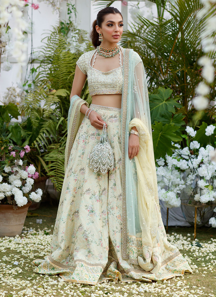 ZOE LEMON MINT HAND EMBELLISHED LEHNGA CHOLI - Farah Talib Aziz