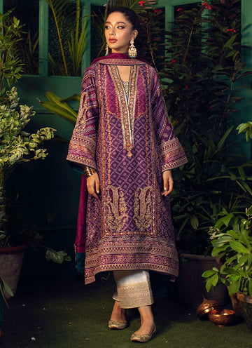 SETAREH PURPLE CHUNRI KURTA WITH PURE SILK OMBRE DUPATTA - Farah Talib Aziz