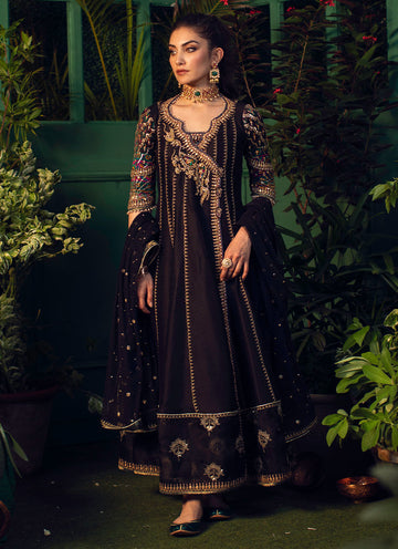 VEERA BLACK KALIDAAR ANGARKHA WITH SEQUENCE DUPATTA - Farah Talib Aziz