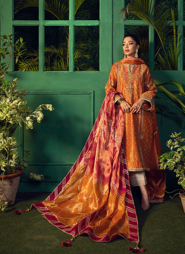 BAHAR BURNT ORANGE KURTA WITH PURE TISSUE OMBRE DUPATTA - Farah Talib Aziz